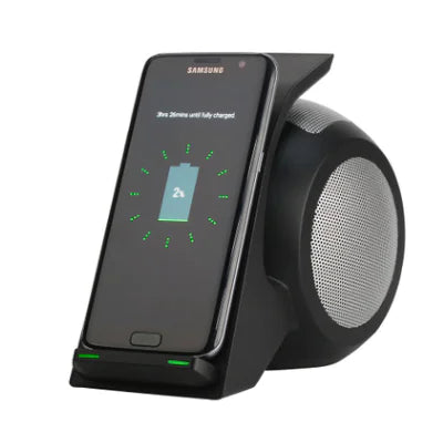 Wireless Fast Charger with Bluetooth Speaker and Alarm Clock – Qi Compatible